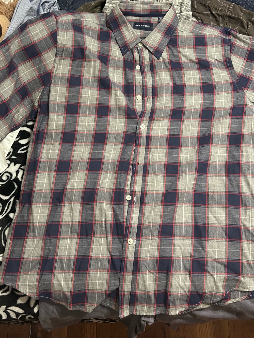 Jack Harvest Navy and Gray Plaid Long-Sleeve Button-Down Shirt